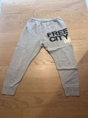 freecity Gray Sweatpants with Black Logo and Cream Accent